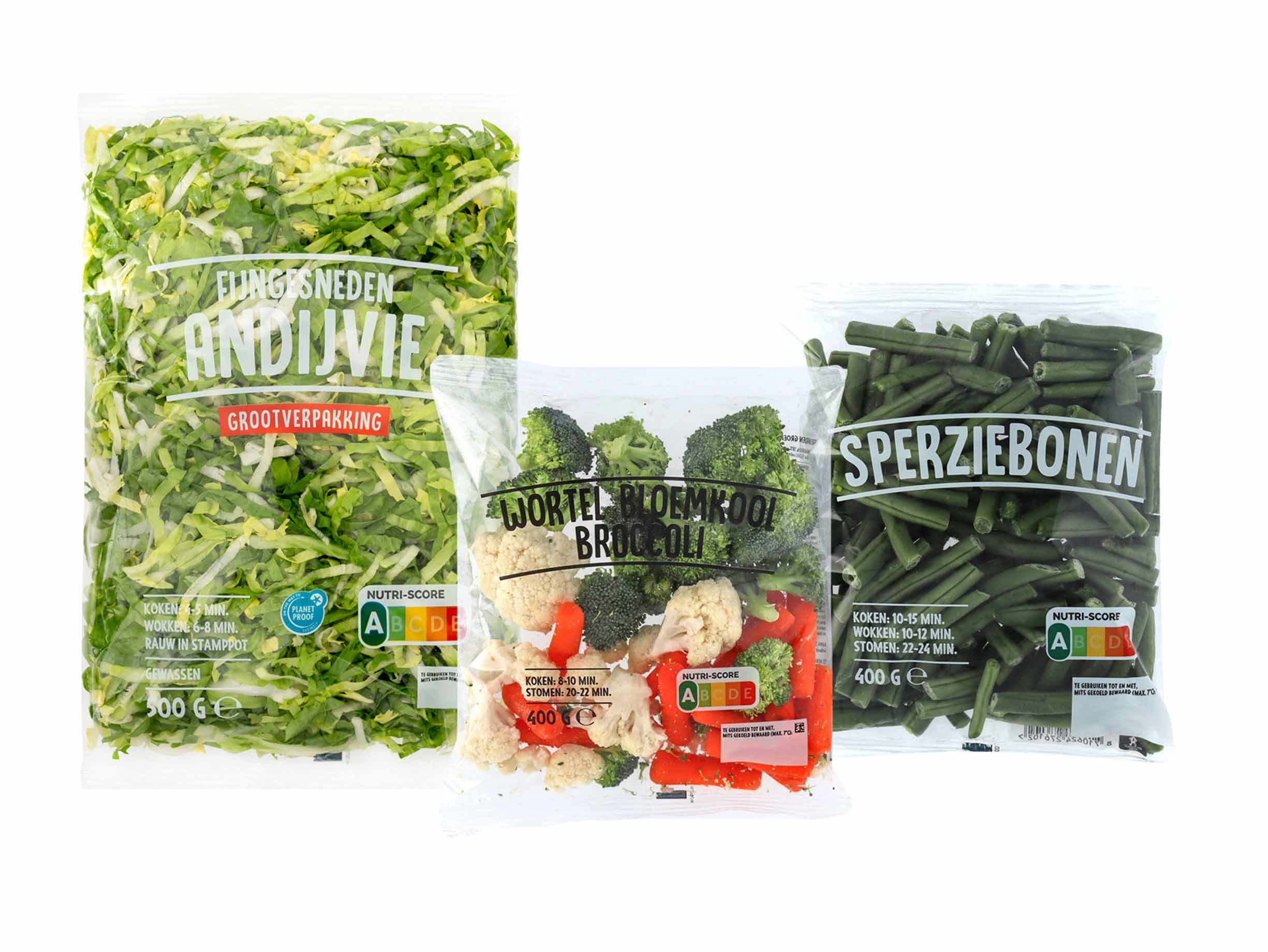 Sperziebonen, groentemix of andijvie