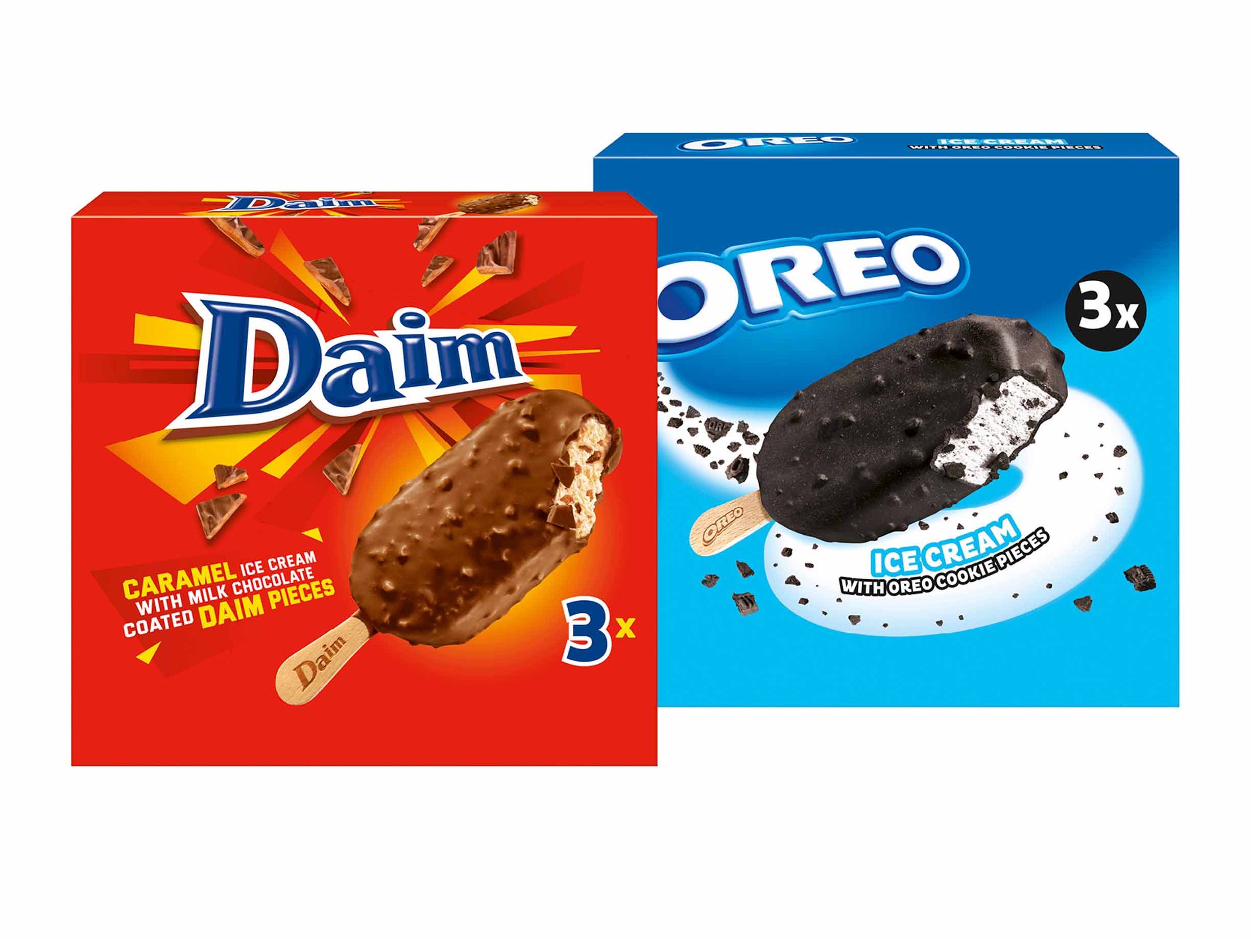 Milka, Oreo of Daim ijssticks